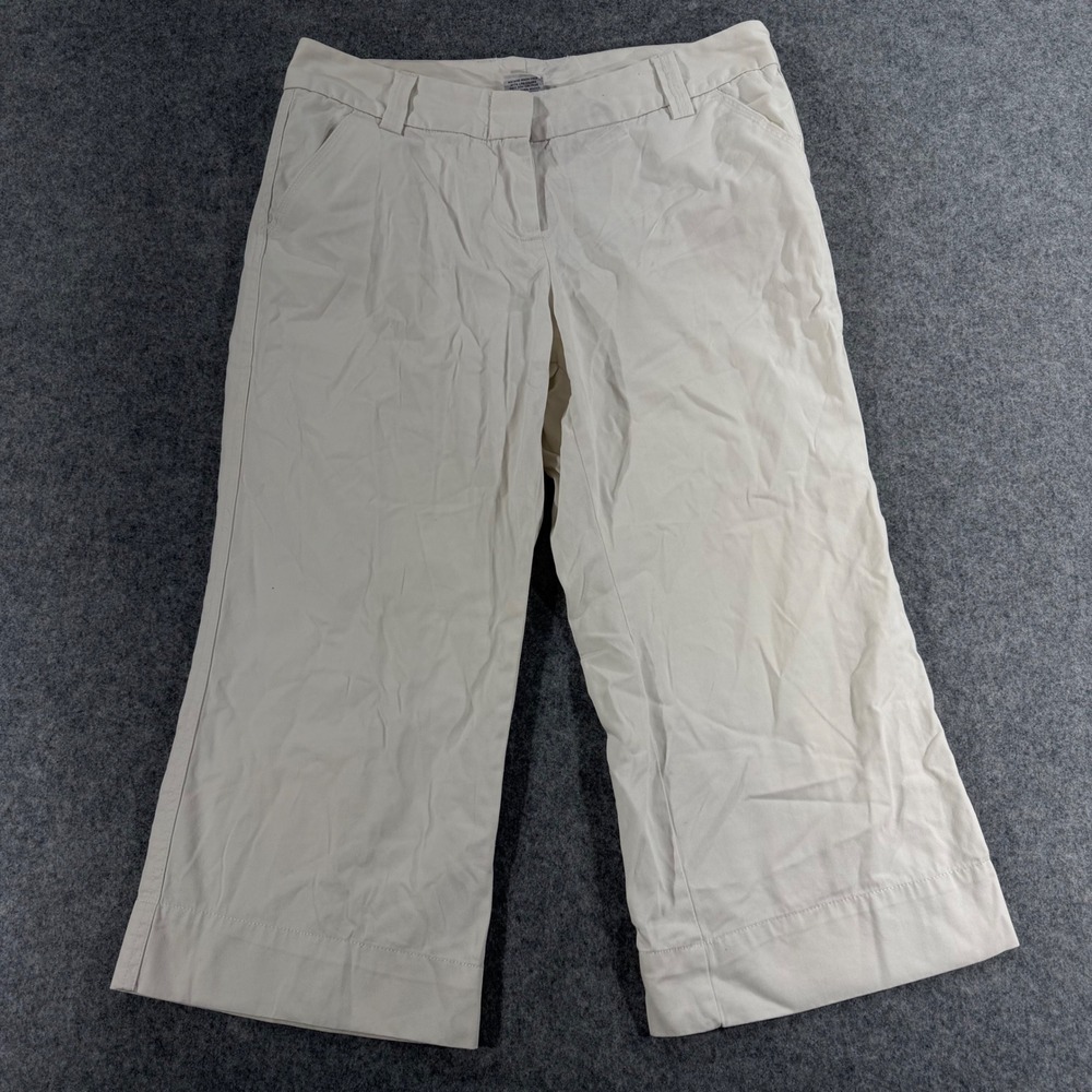 Cuffy's of Cape Cod Womens 8 Off White Cotton Wide Leg Cropped Pants Chino